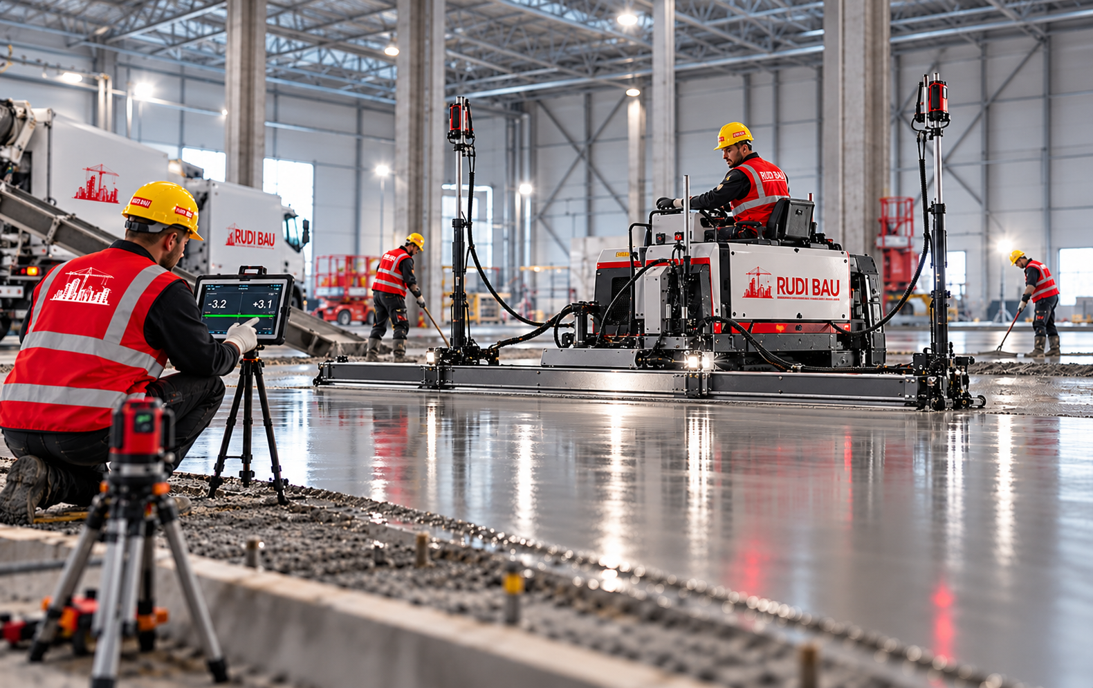 Präzisionsarbeit auf glänzendem Industrieboden