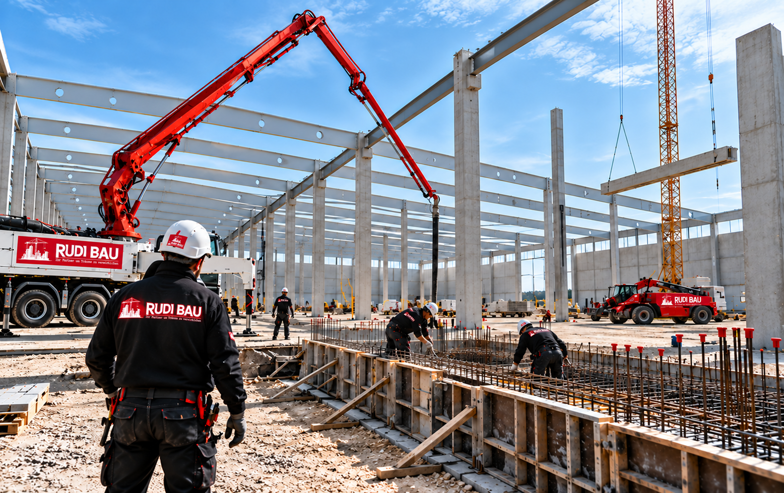 Realistische Baustelle mit RUDI BAU Branding